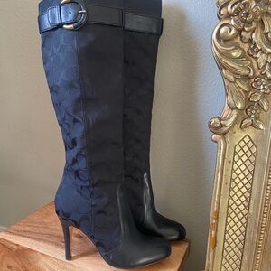 Coach Black Signature Knee-High Stiletto Boots with Buckle